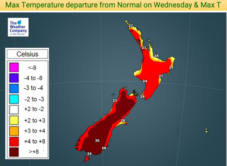 Heatwave pushes temperatures towards 35C in upper South Island